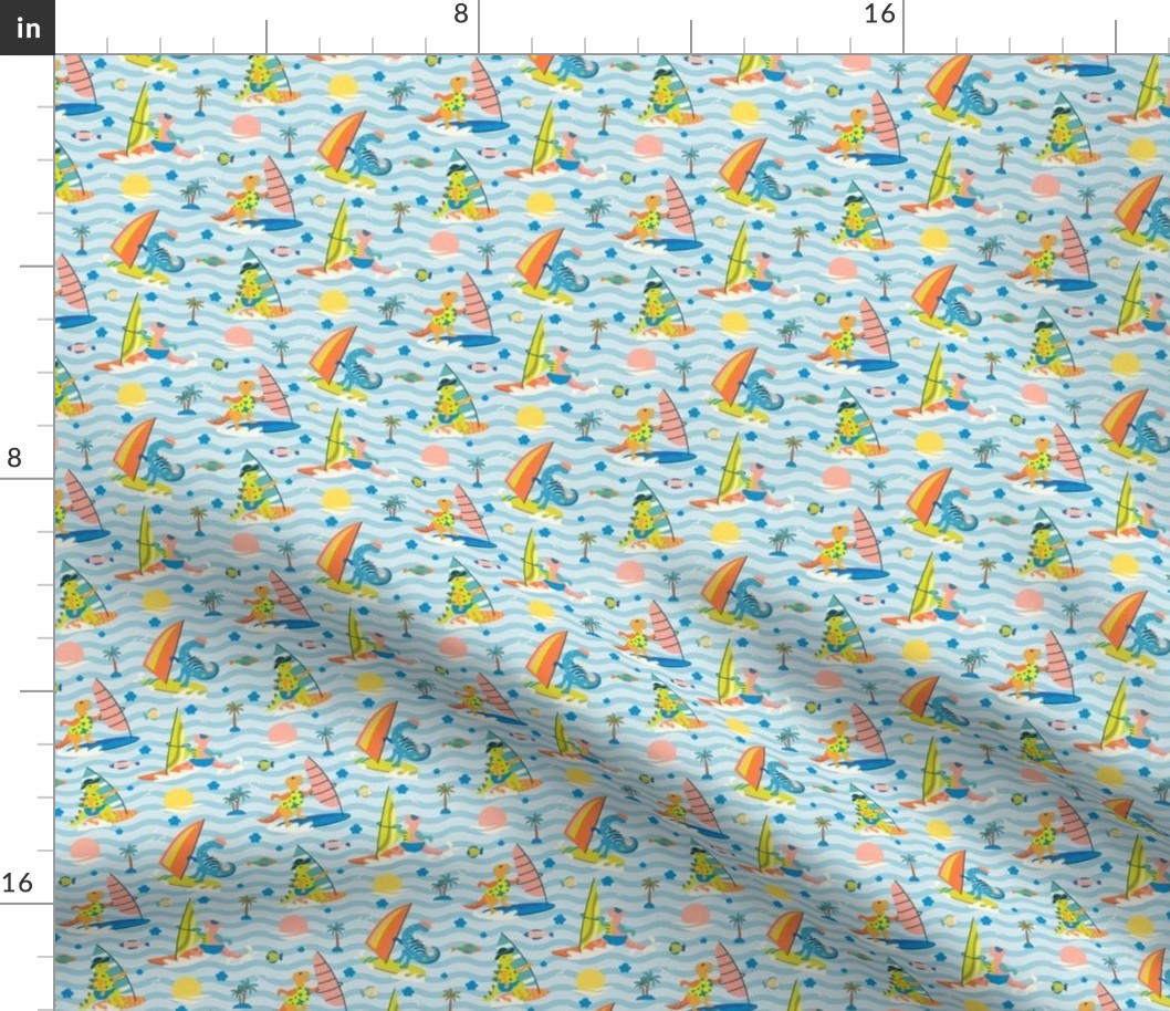 Ditsy Scale | Dinosaurs Wind Surfing on a vacation | Multicolor ©designsbyroochita updated