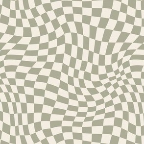  Wavy Sage Green Checkerboard Optical Pattern 
