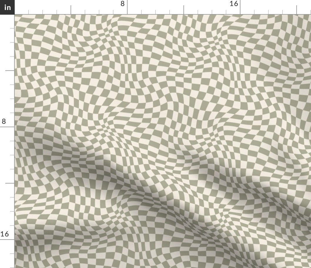  Wavy Sage Green Checkerboard Optical Pattern 