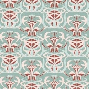 Dance of the Daffodil - Art Nouveau - Light Teal/Blush Pink - 6 inch