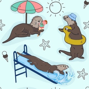 Sea otters on a beach