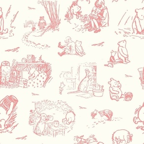 Bigger Scale Classic Pooh Sketch Scenes Soft Pink on Ivory