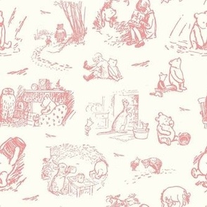 Smaller Scale Classic Pooh Sketch Scenes Soft Pink on Ivory