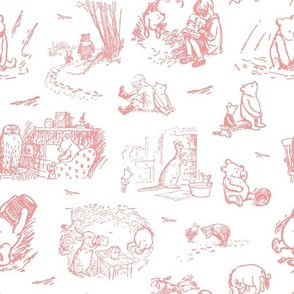 Bigger Scale Classic Pooh Sketch Scenes Soft Pink on White