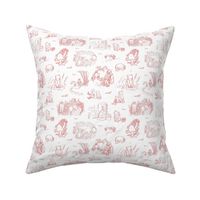 Smaller Scale Classic Pooh Sketch Scenes Soft Pink on White