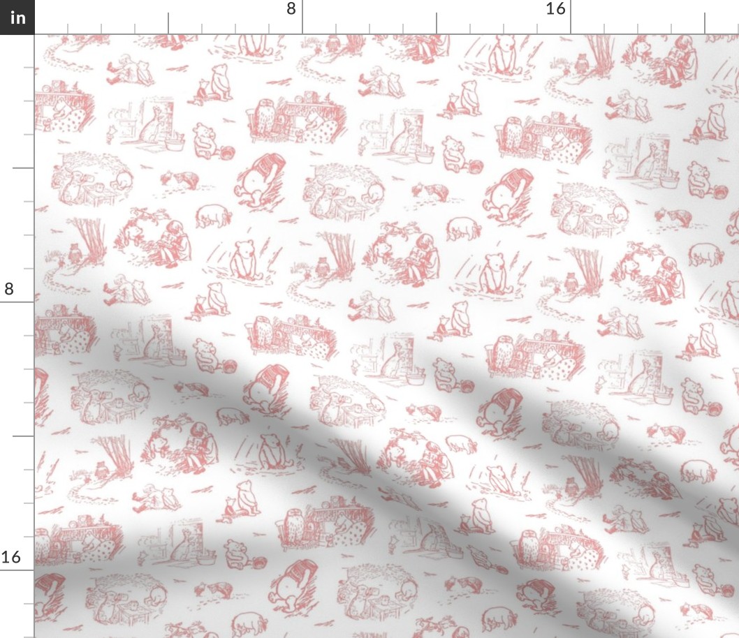 Smaller Scale Classic Pooh Sketch Scenes Soft Pink on White