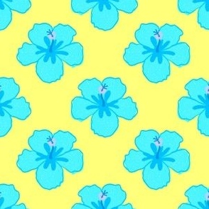 Blue and Yellow Hibiscus Flower Pattern
