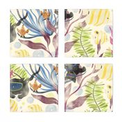 Cat Fish Paradise||JUMBO||26.7x26.7||multi-color, diving cats, fish, ocean, fun, vacation in watercolor style on creme