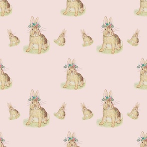 Beatrix Potter Single Rabbit Flower Crown on Pink Background