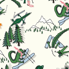Agile alligators on a skiing vacation. Large print 
