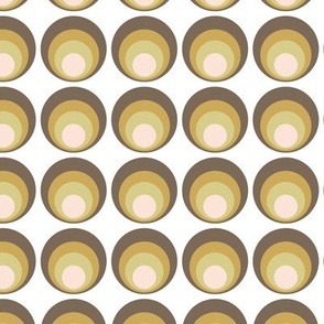 Sixties disco bubbles - traditional retro wallpaper circles from the space age brown olive ochre vintage palette