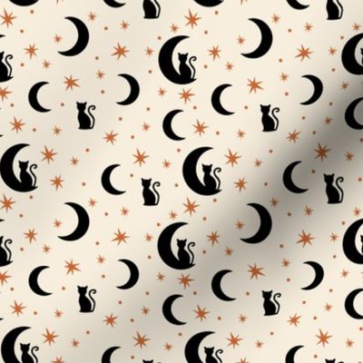 Black cats, moon and stars, Halloween 
