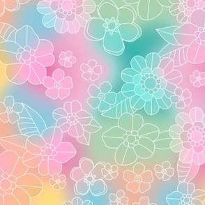 Nineties rainbow flowers - gradient ombre design with summer blossom outline 