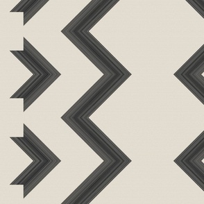 Beige Black Charcoal Zig Zag Chevron Geometric Linework Large Scale Design