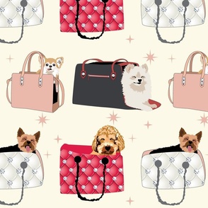 large scale // Posh Puppies in Diamond Purses bling sparkle dogs on vacation
