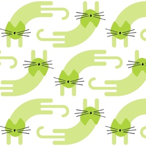 playful cat large - lime and honeydew colors - landscape - stylized cat wallpaper and fabric