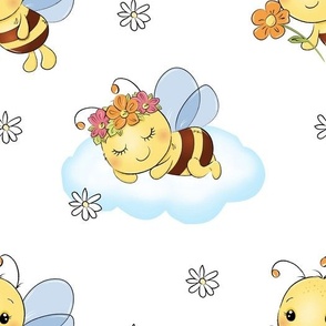 Bumble Bee Clouds Floral Baby Girl Nursery 
