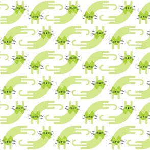 playful cat - lime and honeydew colors - landscape - stylized cat wallpaper and fabric