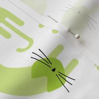 playful cat - lime and honeydew colors - portrait - stylized cat wallpaper and fabric