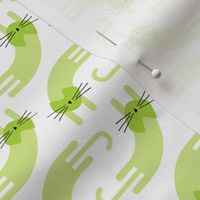 playful cat small - lime and honeydew colors - landscape - stylized cat wallpaper and fabric