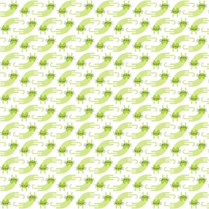 playful cat small - lime and honeydew colors - landscape - stylized cat wallpaper and fabric