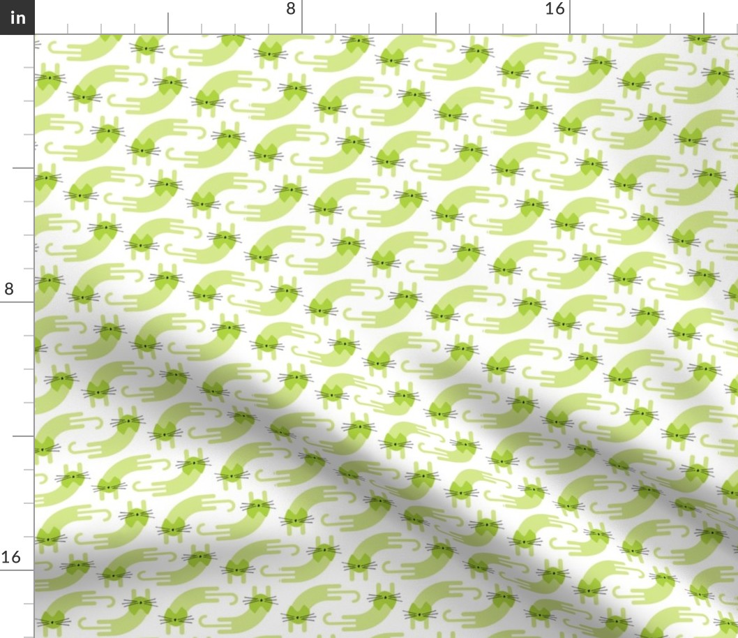 playful cat small - lime and honeydew colors - landscape - stylized cat wallpaper and fabric
