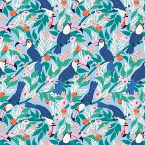 Whimsical toucan forest/light blue/extra small