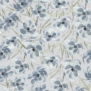 Small - Pastel Blue Florals Print - Light Grey