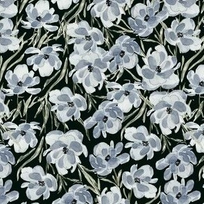 Mini - Pastel Blue Florals Print - Black
