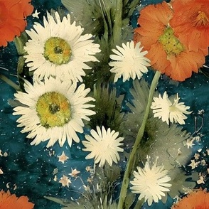 orange poppies and white daisies