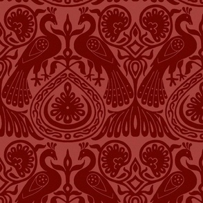 medieval peacocks, dark red