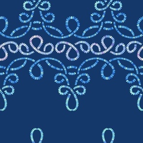 beaded loopy lines on navy normal scale 12"