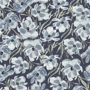 Small - Pastel Blue Florals Print - Navy w Texture