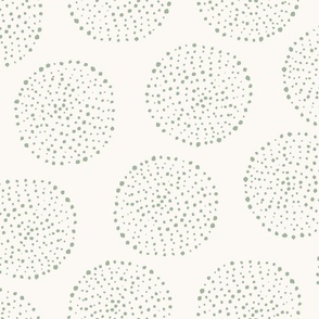 splash circle dots random celadon sage green on ivory cream white LARGE