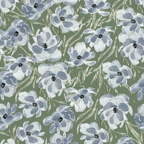 Medium - Pastel Blue Florals Print - Sea Green w Texture