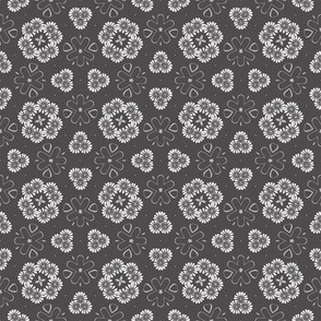Cohesion 01-01: Retro, Floral, Muted and Moody Seamless Pattern (Black, Cream, Gray)