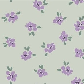 Purple hand drawn daisy flowers on smoke grey. ditsy floral for wallpaper and kids apparel.