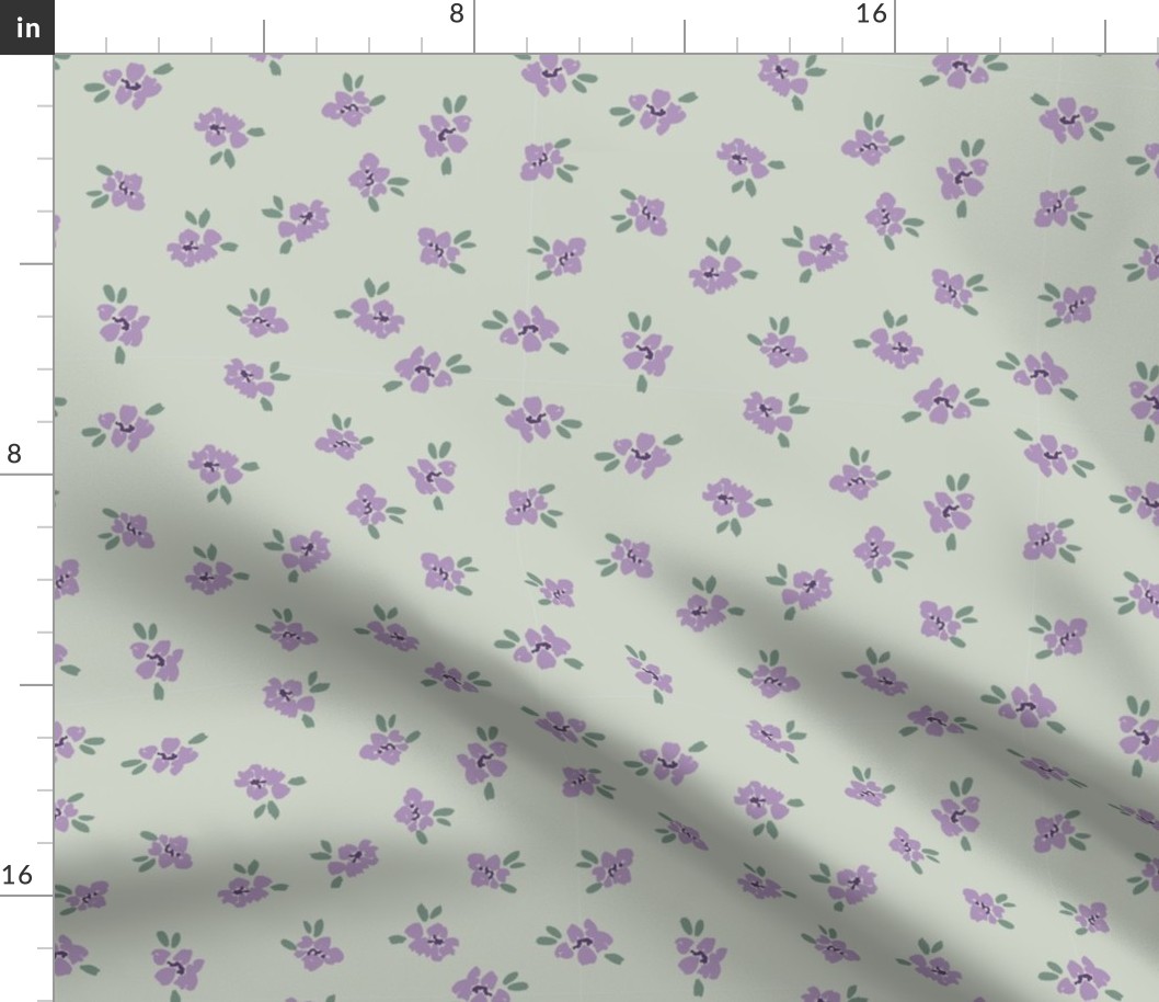 Purple hand drawn daisy flowers on smoke grey. ditsy floral for wallpaper and kids apparel.