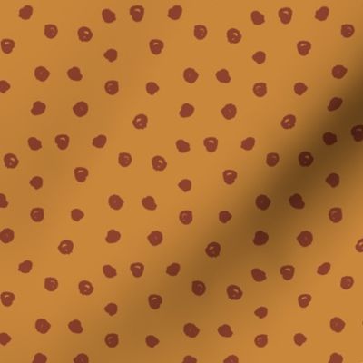 Hand drawn spots in brown on mustard yellow - blender for my camping collection