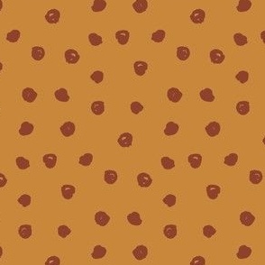 Hand drawn spots in brown on mustard yellow - blender for my camping collection