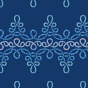 beaded loopy lines on navy small scale 6"