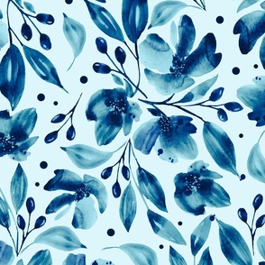 Mona Blues Watercolor Floral-Large Scale