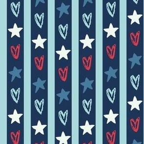 Red white and blue hearts and stars stripes