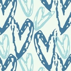 Blue and white textured hearts