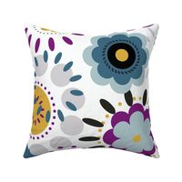 Jodi, Floral, Teal, Yellow, Grey, Gray, Black, Purple, Flowers, Kitchen, Home Decor, Pillows, JG Anchor Designs, #floral #flowers #modern