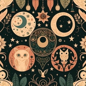 Boho Occult Panel with Owls