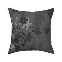 Tangled Bloom in Silver Smoke Grey Black Large Scale