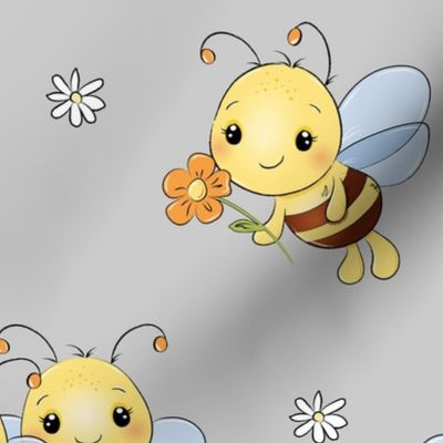 Honey Bumble Bee Gray Floral Baby Girl Nursery 