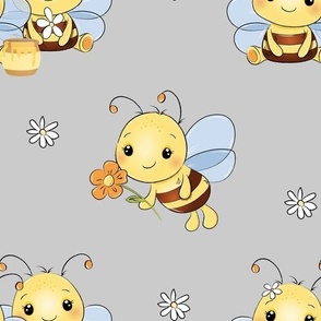 Honey Bumble Bee Gray Floral Baby Girl Nursery 