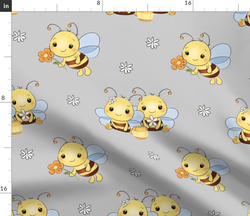 Honey Bumble Bee Gray Floral Baby Girl Nursery 